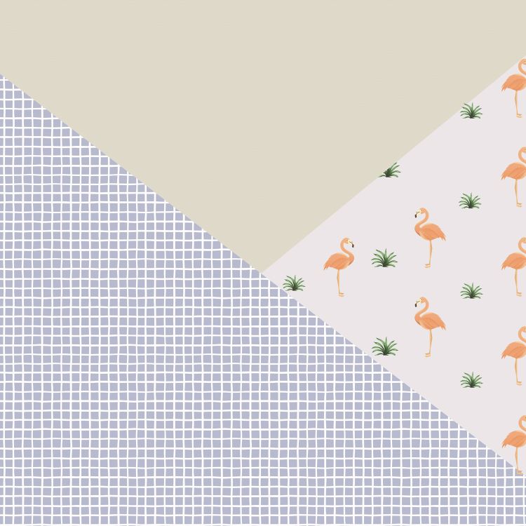 טפט ציפורי פלמינגו, ריבועים ועיגולים על רקע דוגמה גאומטרית - מרשמלו עיצוב הבית