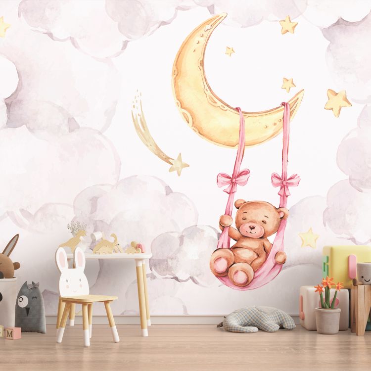 טפט  חדר תינוקות lullaby דובי מתנדנד להנאתו על ירח - מרשמלו עיצוב הבית