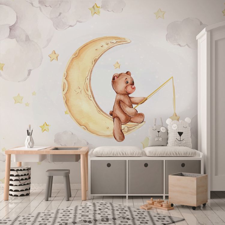 טפט  חדר תינוקות lullaby דובי יושב על רבע ירח ודג כוכבים - מרשמלו עיצוב הבית