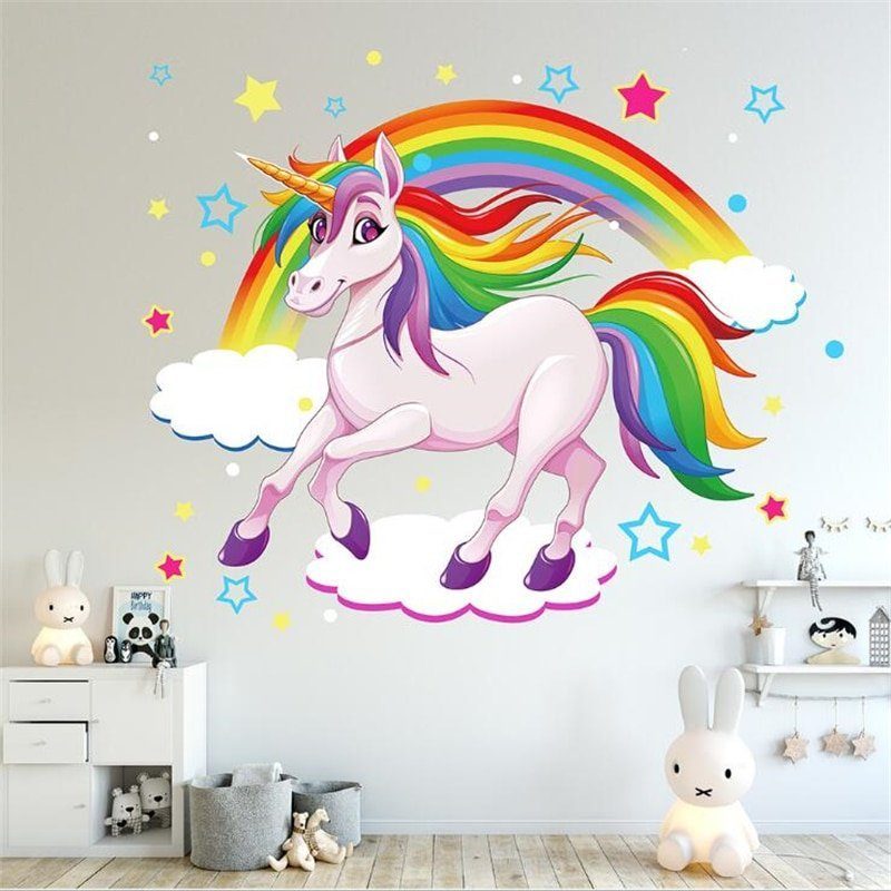 3D Cartoon Unicorn קיר מדבקת אמנות קיר חדר שינה עמיד למים קיר קישוט קיר מדבקות עיצוב הבית