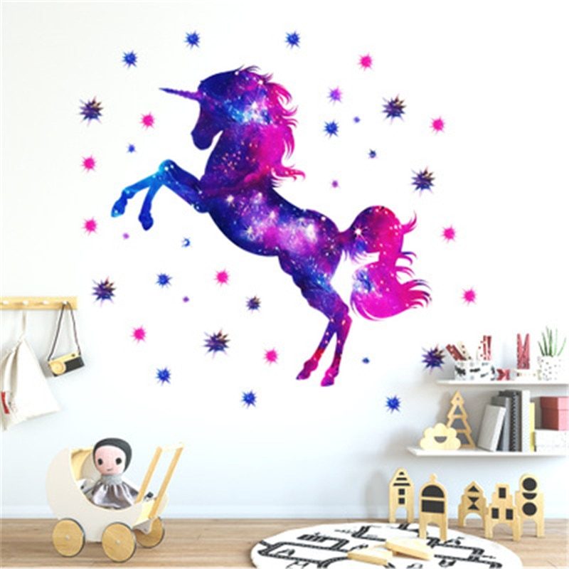 כוכבים חלל החיצון Unicorn קיר מדבקות לילדים חדרים תינוק בנות חדר בית תפאורה ילדי שינה משתלת קיר מדבקות מדבקות