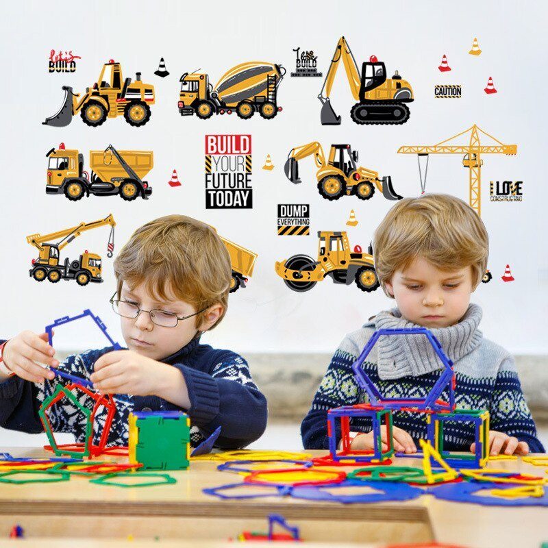 קריקטורה טרקטור קיר מדבקות DIY מכוניות קיר אמנות מדבקות קישוט לילדים חדרי בני בנות ילדי שינה בית תפאורה
