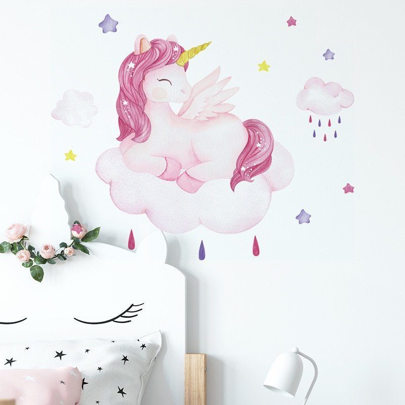 מחייך Unicorn קיר מדבקות לילדים חדר בנות חדר רקע קיר דקור נשלף ויניל לחדר ילדים בית תפאורה