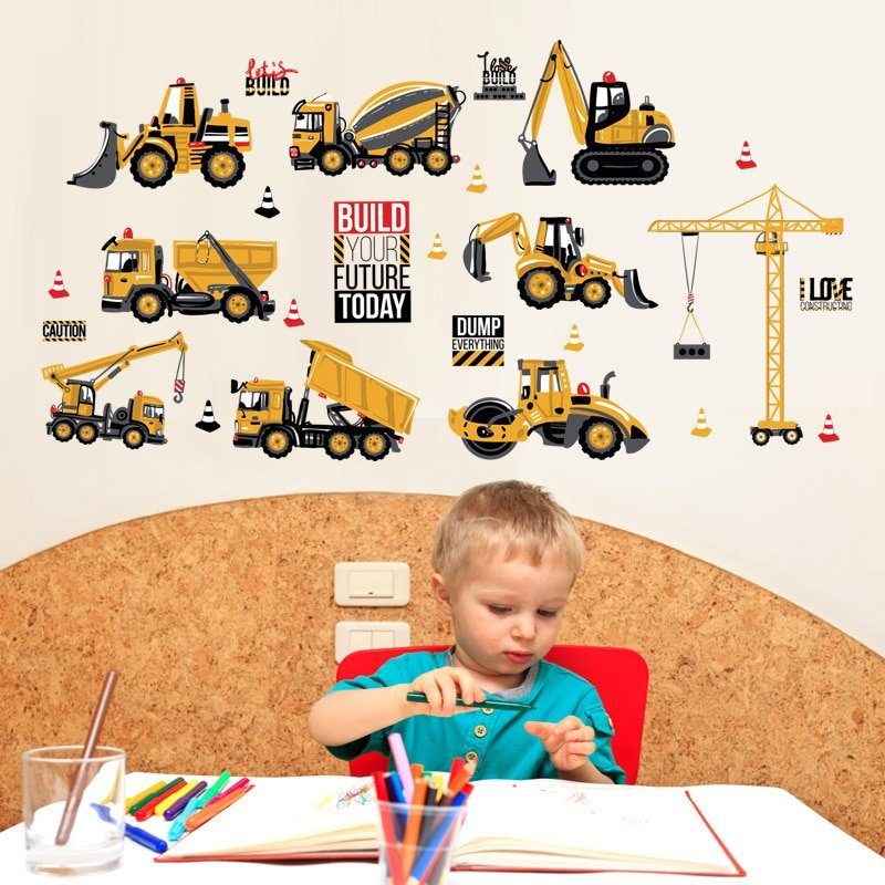 קריקטורה טרקטור קיר מדבקות DIY מכוניות קיר אמנות מדבקות קישוט לילדים חדרי בני בנות ילדי שינה בית תפאורה