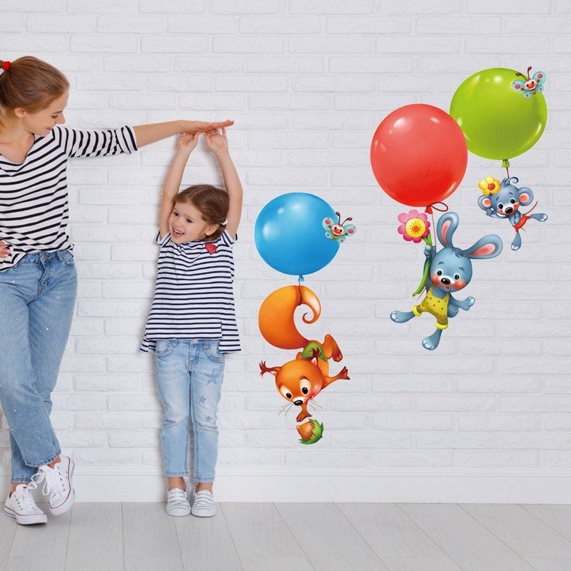 קריקטורה בעלי החיים קיר מדבקת סנאי ארנב בלון אמנות חדר ילדים לילדים קישוט בית תפאורה מדבקות