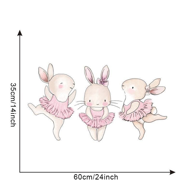 3pcs ריקוד ארנבים לבנות חדר תינוק ילדי חדר קיר תפאורה ידידותית לסביבה ויניל קיר מדבקות אמנות עיצוב הבית